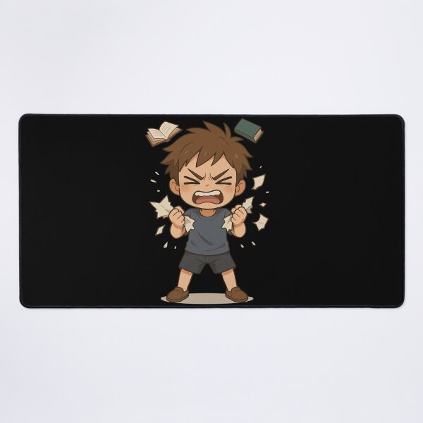 Item preview, Haru the Homework Hater – Frustrated Chibi Anime Boy Tearing Papers with Flying Books designed and sold by ColorSplash123.