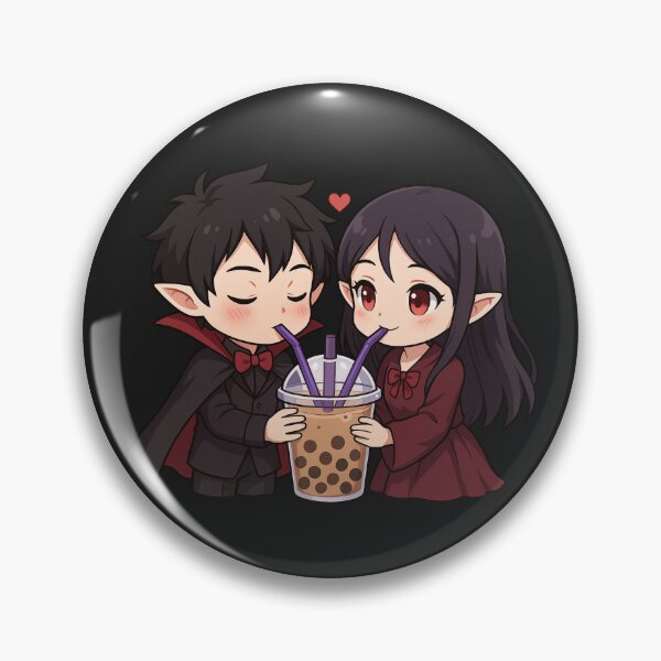 Item preview, Chibi Vampire Couple Sharing Bubble Tea – Cute Kawaii Anime Romance Design designed and sold by ColorSplash123.