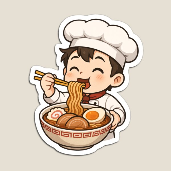 Item preview, Chibi Chef Eating Giant Ramen Bowl – Cute Kawaii Anime Food Design designed and sold by ColorSplash123.