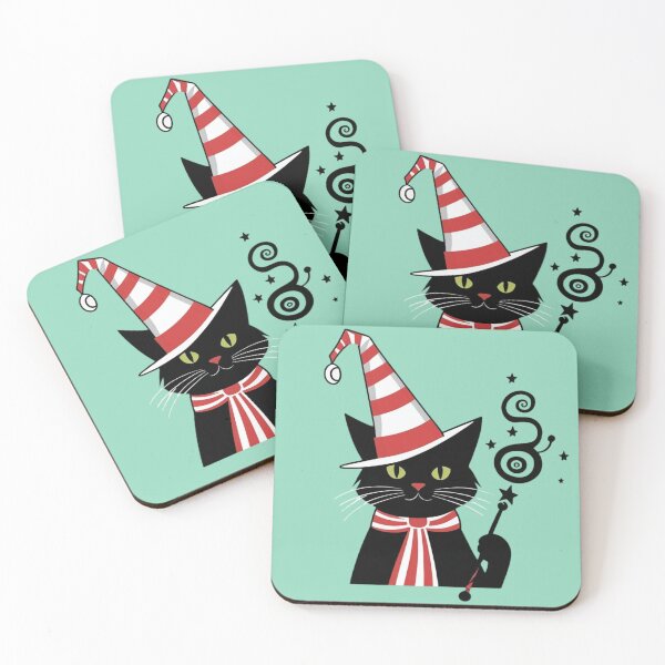 Item preview, A mischievous black cat dressed as a witch, complete with a pointy hat and a magic wand, ready to cast spells and stir up some Halloween fun! designed and sold by AddyTae.
