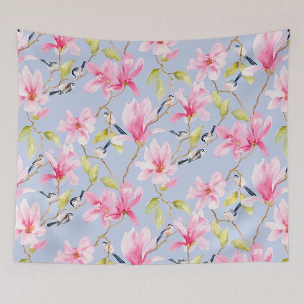 Item preview, Pink Magnolia and Long Tailed Tit watercolour floral designed and sold by RSHarts.