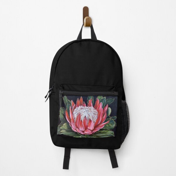 Item preview, Red Protea flower black background acrylic painting designed and sold by Tahnja Wolter.
