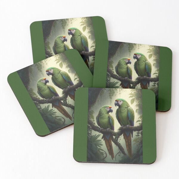 Item preview, Tropical Green Parrot Pair in Lush Jungle designed and sold by PrintBreeze.