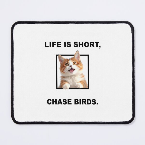 Item preview, Life is short chase birds Birthday funny prank meme gift weird cat satire designed and sold by CheeseBlueprint.