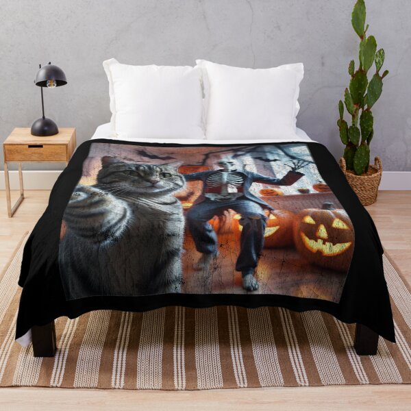 Item preview, Funny Cat Selfie with Skeleton Scary Halloween Meme designed and sold by chung2525.