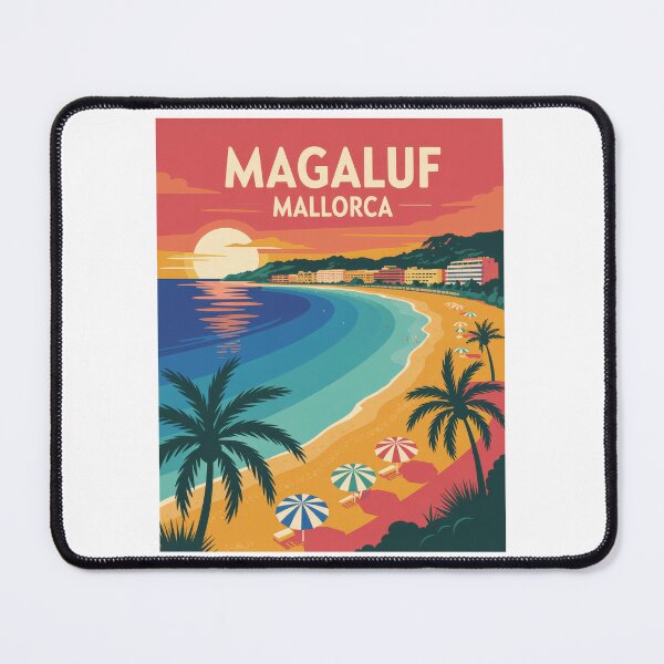 Item preview, Magaluf Mallorca Spain Retro Vintage Sunset – Colorful Beach Print with Palm Trees designed and sold by pod24.