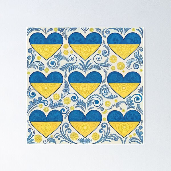 Item preview, Ornate Ukrainian Hearts: Blue and Yellow Flag Pattern for Solidarity and Peace. designed and sold by RGShirtWorks.