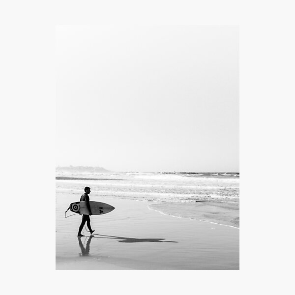 Item preview, Surfer on the beach with a surfboard black and white designed and sold by Prints Actually.