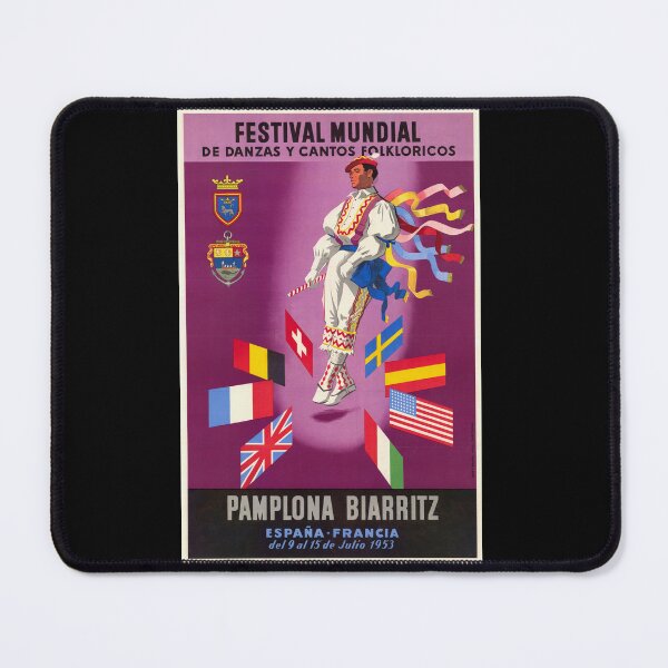 Item preview, Vintage Festival Mundial Poster | Dance and Folklore Art | 1953 Pamplona Biarritz Celebration | International Flags and Culture designed and sold by artofuniverse.