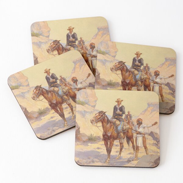 Item preview, Indian Scout With Soldiers - Vintage American Western Painting designed and sold by VintageSpaceArt.
