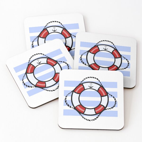 Item preview, Minimalist lifebuoy print with soft blue wave stripes and nautical charm designed and sold by JuKoArt.