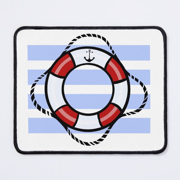 Item preview, Minimalist lifebuoy print with soft blue wave stripes and nautical charm designed and sold by JuKoArt.