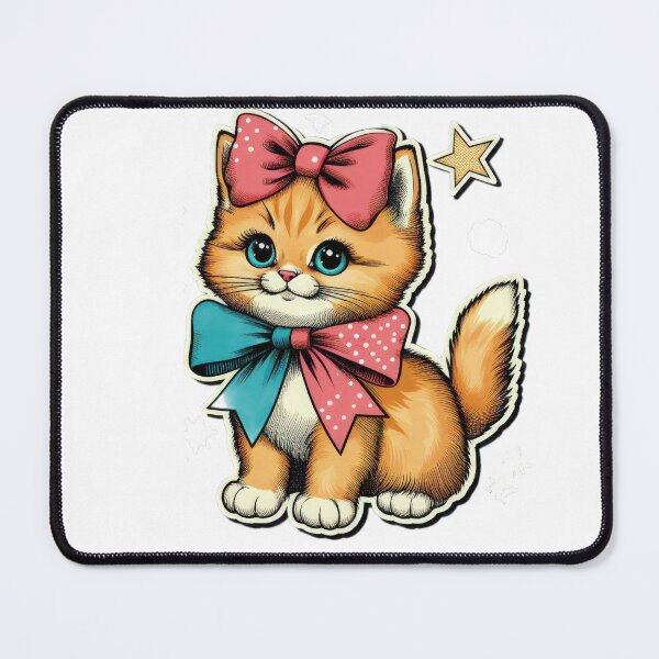 Item preview, cute  vintage ginger cat with two ribbons sticker,aesthetic cat art,vintage kitten,Cat Lover,retro kitten art,vintage kittens wearing bows designed and sold by Expressions-Sel.