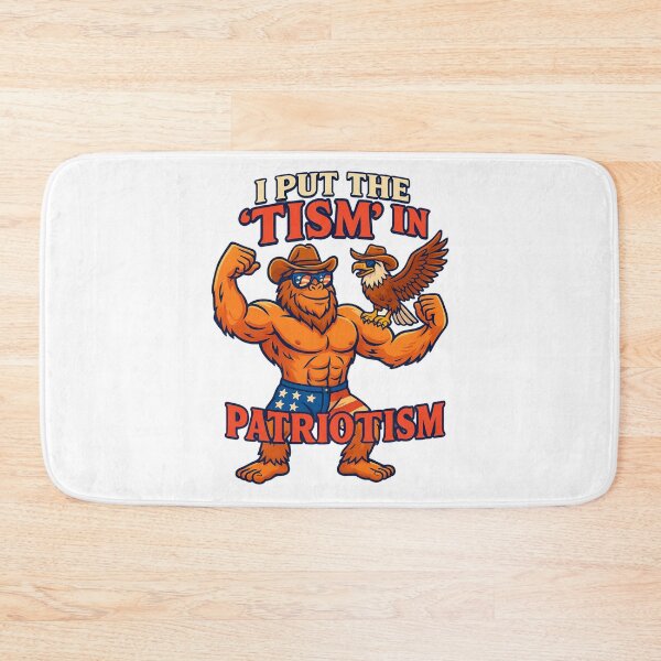 Item preview, I Put the "Tism" in Patriotism – Double Flex Freedom – Bigfoot & Eagle Cowboy Power Pose designed and sold by Lunaria Arts.