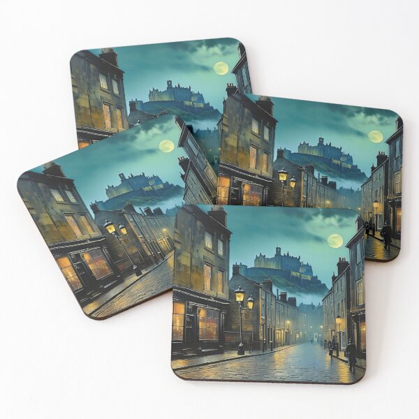 Item preview, Moonlit Edinburgh – Old Town Street with Castle View at Night designed and sold by Old Town Thistle & Tome.