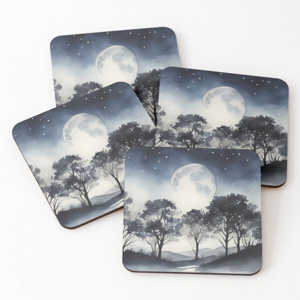Item preview, Dark Blue Trees under a Fullmoon designed and sold by CalmnessbyChoice.