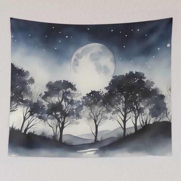 Item preview, Dark Blue Trees under a Fullmoon designed and sold by CalmnessbyChoice.