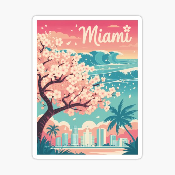 Item preview, Miami  Sakura Cherry Blossom Retro Travel designed and sold by SakuraHaven.