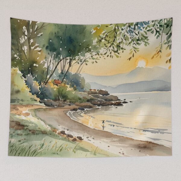 Item preview, looking across torbay from elberry cove2（watercolour + AI） designed and sold by artsmeow.