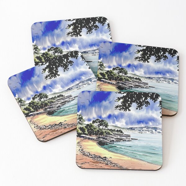 Item preview, looking across torbay from elberry cove（watercolour + AI） designed and sold by artsmeow.