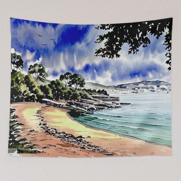 Item preview, looking across torbay from elberry cove（watercolour + AI） designed and sold by artsmeow.