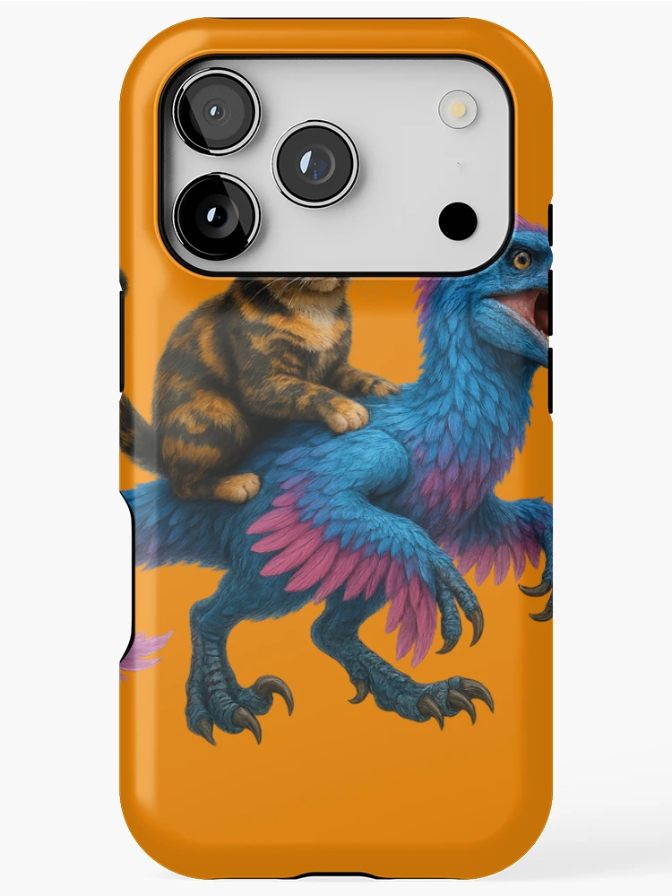 Thumbnail 1 of 4, iPhone Case, Cat Riding Raptor designed and sold by TrippyCatStudios.