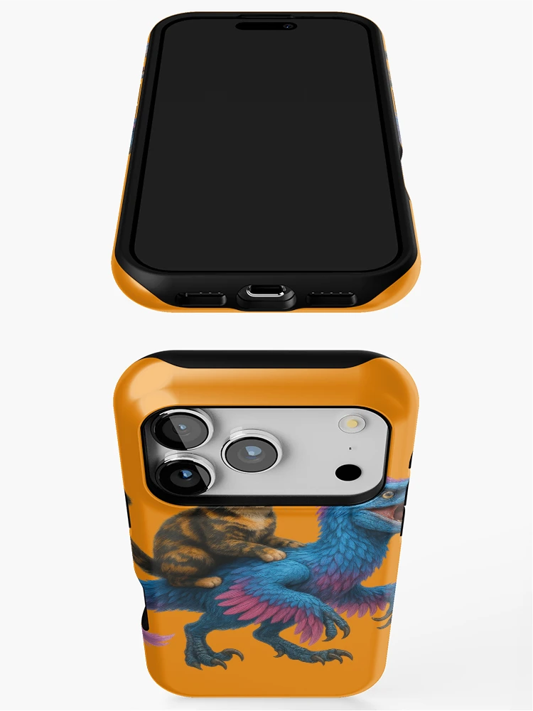 Thumbnail 3 of 4, iPhone Case, Cat Riding Raptor designed and sold by TrippyCatStudios.