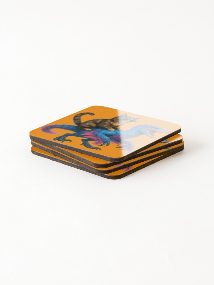 Thumbnail 4 of 5, Coasters (Set of 4), Cat Riding Raptor designed and sold by jarnes7.