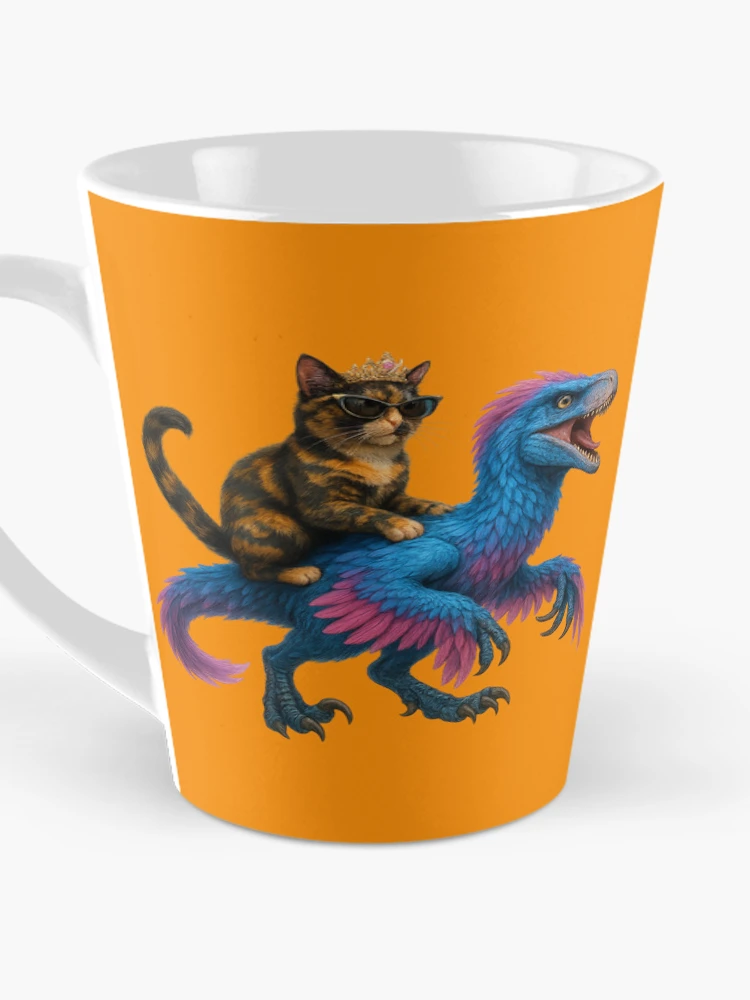 Thumbnail 3 of 4, Coffee Mug, Cat Riding Raptor designed and sold by TrippyCatStudios.