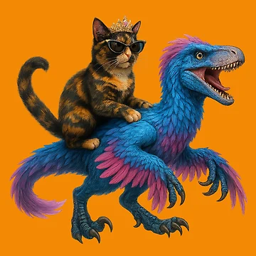 Artwork thumbnail, Cat Riding Raptor by TrippyCatStudios