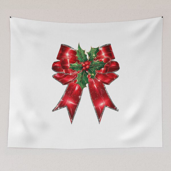 Item preview, Shimmering Red Coquette Christmas Bow With Holly designed and sold by Tammy Marie Russell.