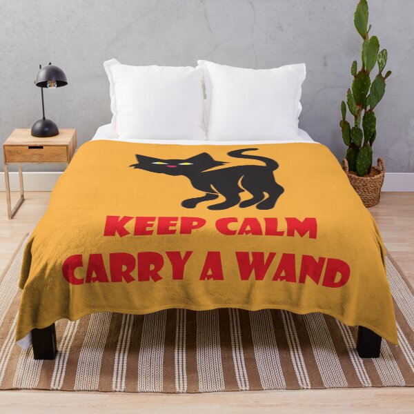 Item preview, Keep Calm Carry A Wand - Funny Halloween Cat designed and sold by ToluaPrints.