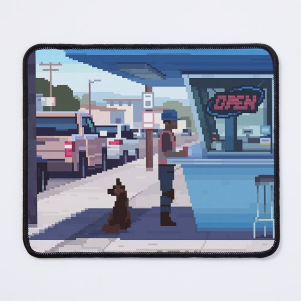 Item preview, Pixel Art City Lunch Break — Construction Worker & Loyal Dog at Street Food Spot designed and sold by darkskinbender.