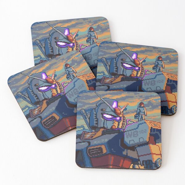 Item preview, Pixel Art Mecha Sunset — Gundam & Pilot Watching the Sky Together designed and sold by darkskinbender.