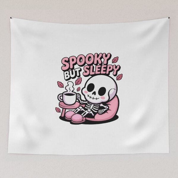 Item preview, Spooky but Sleepy – Cozy Skeleton with Coffee designed and sold by ArtByYunus.