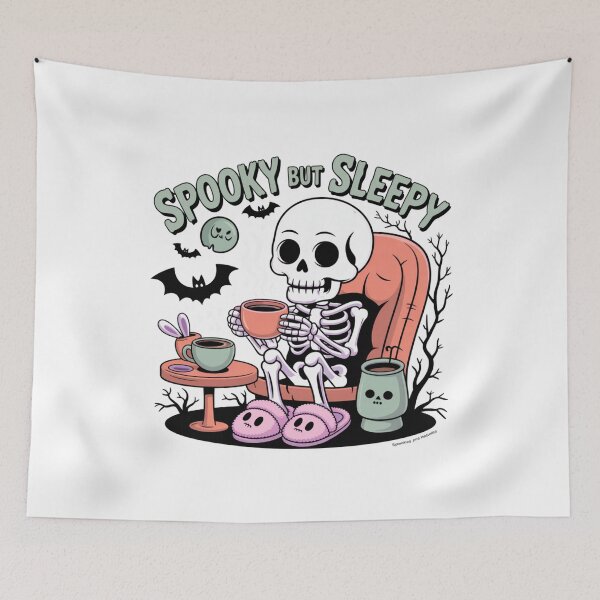 Item preview, Spooky but Sleepy – Cozy Skeleton with Coffee designed and sold by ArtByYunus.