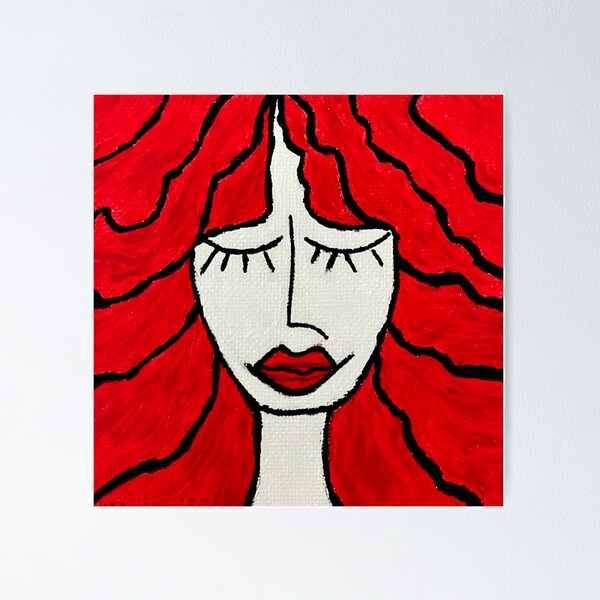 Item preview, Pop art portrait of a red woman – Modern painting designed and sold by CathPainting.