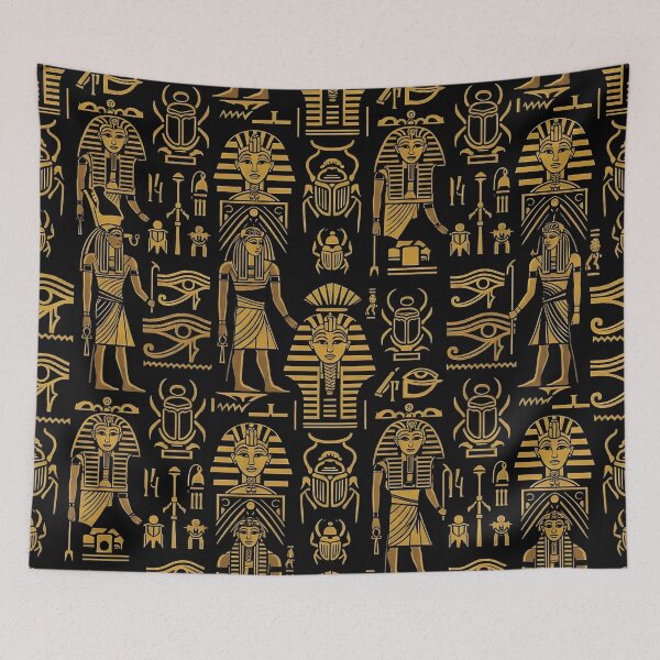 Item preview, Ancient Egyptian Patterns Collection: Hieroglyphs, Gods & Pharaohs in Gold & Black designed and sold by AV.