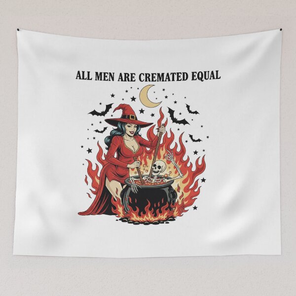 Item preview, All Men Are Cremated Equal - Witch Brewing Skeleton designed and sold by DropRomance.