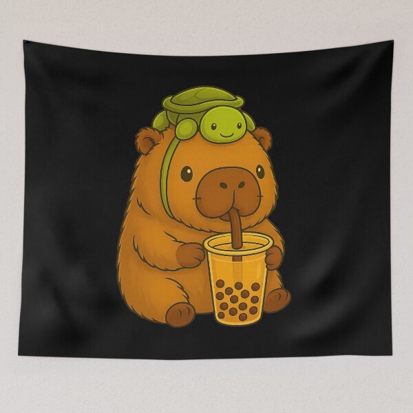 Item preview, Cute Capybara and Turtle Backpack Boba Tea Bubble Kawaii Capibara designed and sold by ivotee.