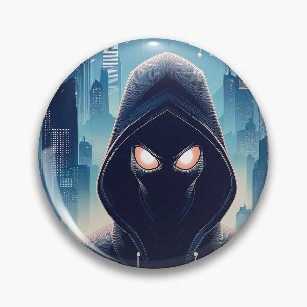 Item preview, Ominous Hooded Figure with Glowing Eyes in a Futuristic Cityscape design. designed and sold by HEMRO.