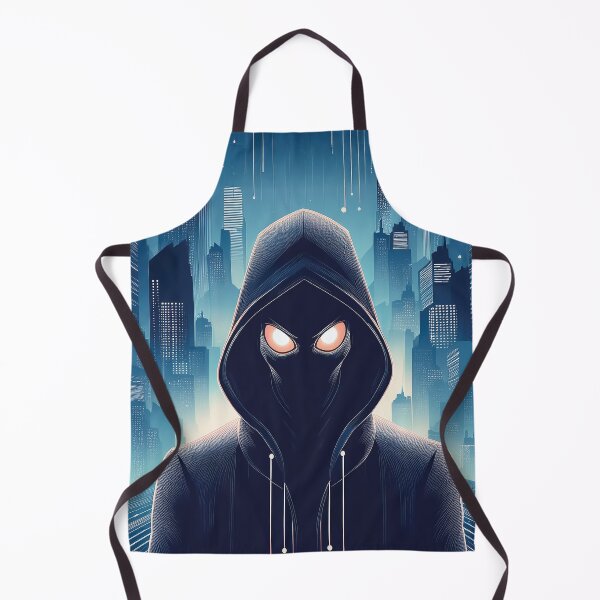 Item preview, Ominous Hooded Figure with Glowing Eyes in a Futuristic Cityscape design. designed and sold by HEMRO.
