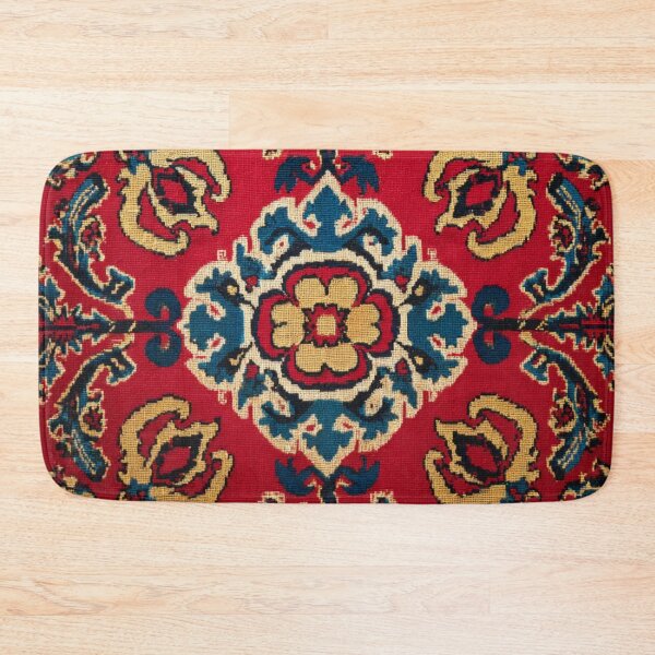 Item preview, Uzbekistan Neem Embroidery Red Fancywork Carpet designed and sold by GrinGalore.