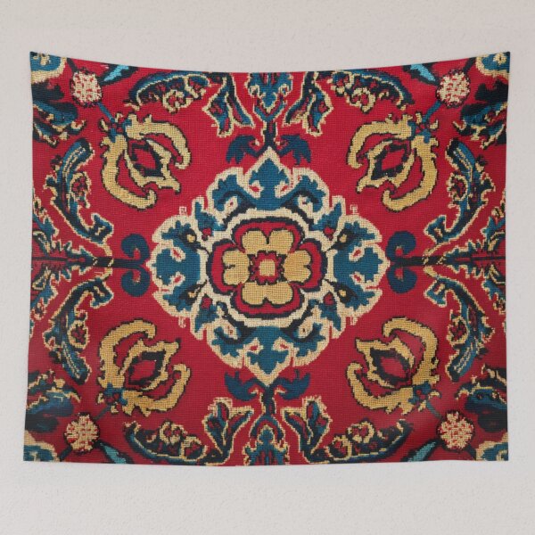 Item preview, Uzbekistan Neem Embroidery Red Fancywork Carpet designed and sold by GrinGalore.
