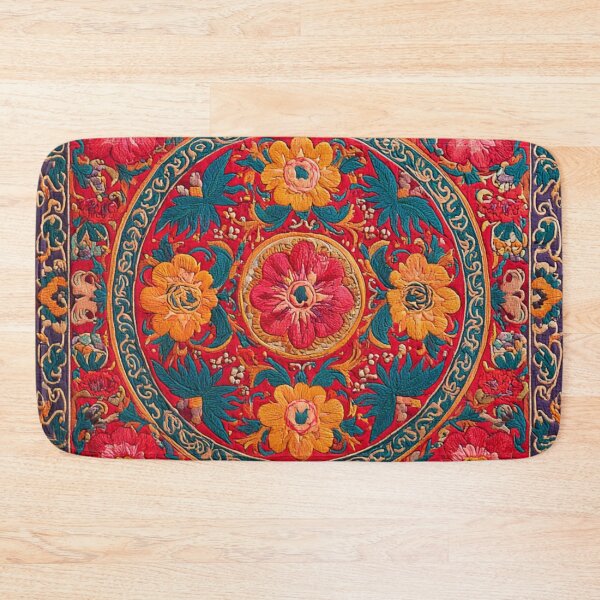 Item preview, Uzbekistan Nim Embroidery Fancywork Flowers Carpet  designed and sold by GrinGalore.