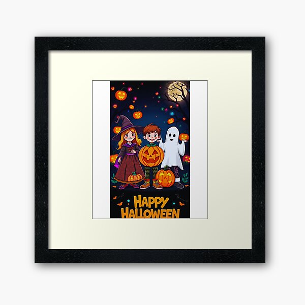 Item preview, Enfants en Costumes d’Halloween & Citrouilles Lumineuses. Enfants d'Halloween en costumes et citrouilles lumineuses designed and sold by Drawingshirts.