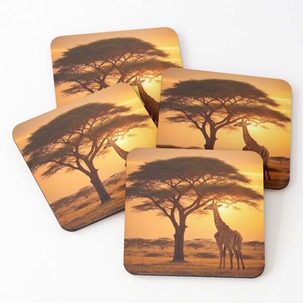 Artikelvorschau, Anmutige Giraffe bei Sonnenuntergang in der Wüste entworfen und verkauft von Enchanting Art Vista.