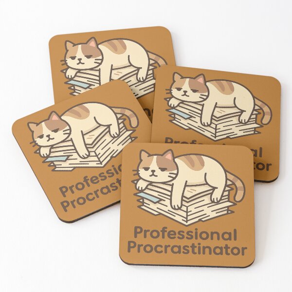 Item preview, Lazy Cat on Paper Stack – Professional Procrastinator Illustration designed and sold by LoomisDreams.