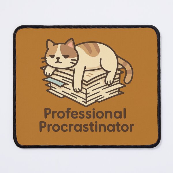 Item preview, Lazy Cat on Paper Stack – Professional Procrastinator Illustration designed and sold by LoomisDreams.