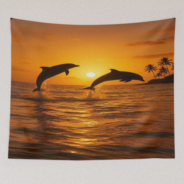 Item preview, Leaping Dolphins in a Tropical Sunset designed and sold by Enchanting Art Vista.
